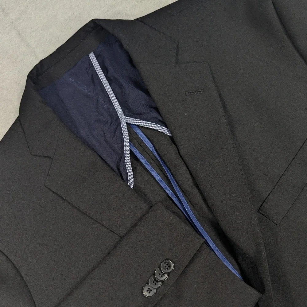 Cole Haan Grand.OS Mens 48R Black Wool Blend Unstructured Two Button Blazer